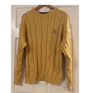 VTG Chaps Ralph Lauren Mens Yellow Cable Knit Cotton Crest Logo Sweater Lg